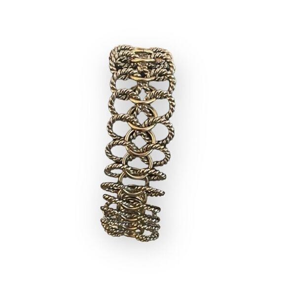 Two Tone Woven Hoop Link Chain Bracelet - Picture 5 of 13